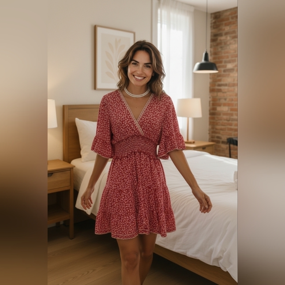 Max Studio Red Floral Midi Dress
